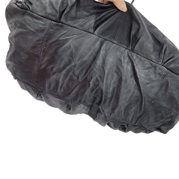 BCBGMAXAZRIA Black Leather Duffle Bag Travel Overnight Gym Weekend Tote Pockets - Picture 5 of 16